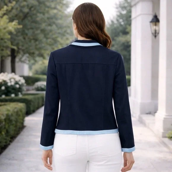 St. John Sport Navy Cotton Jacket & Pants Set Gold Buttons Trim Size M / 10 USA - Picture 7 of 12